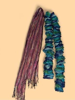 Pink Multi and Blue-Green Ruffle Scarf Set - Women’s Fashion Wraps
